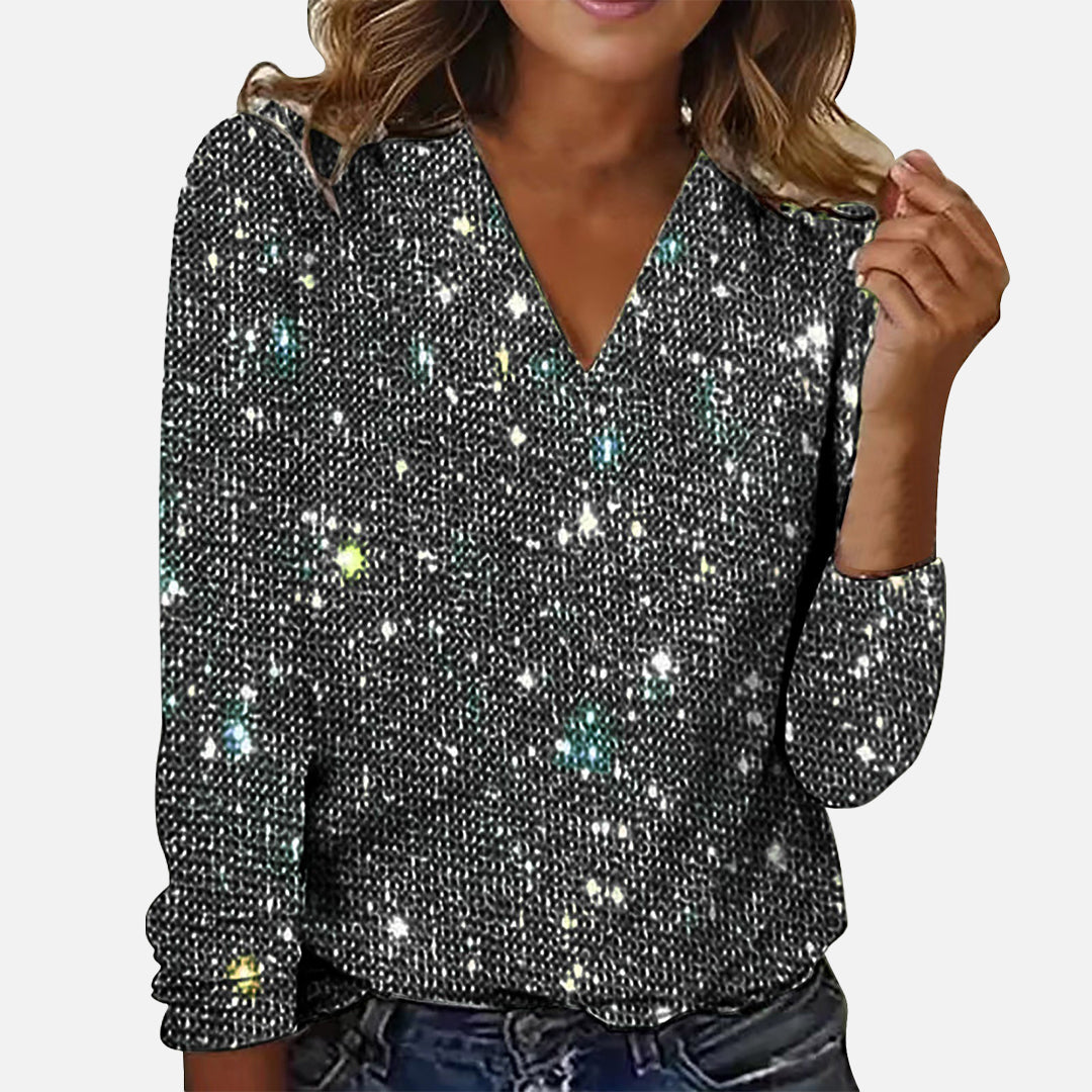 Jade - Blusa con Scollo a V e Dettagli Diamante