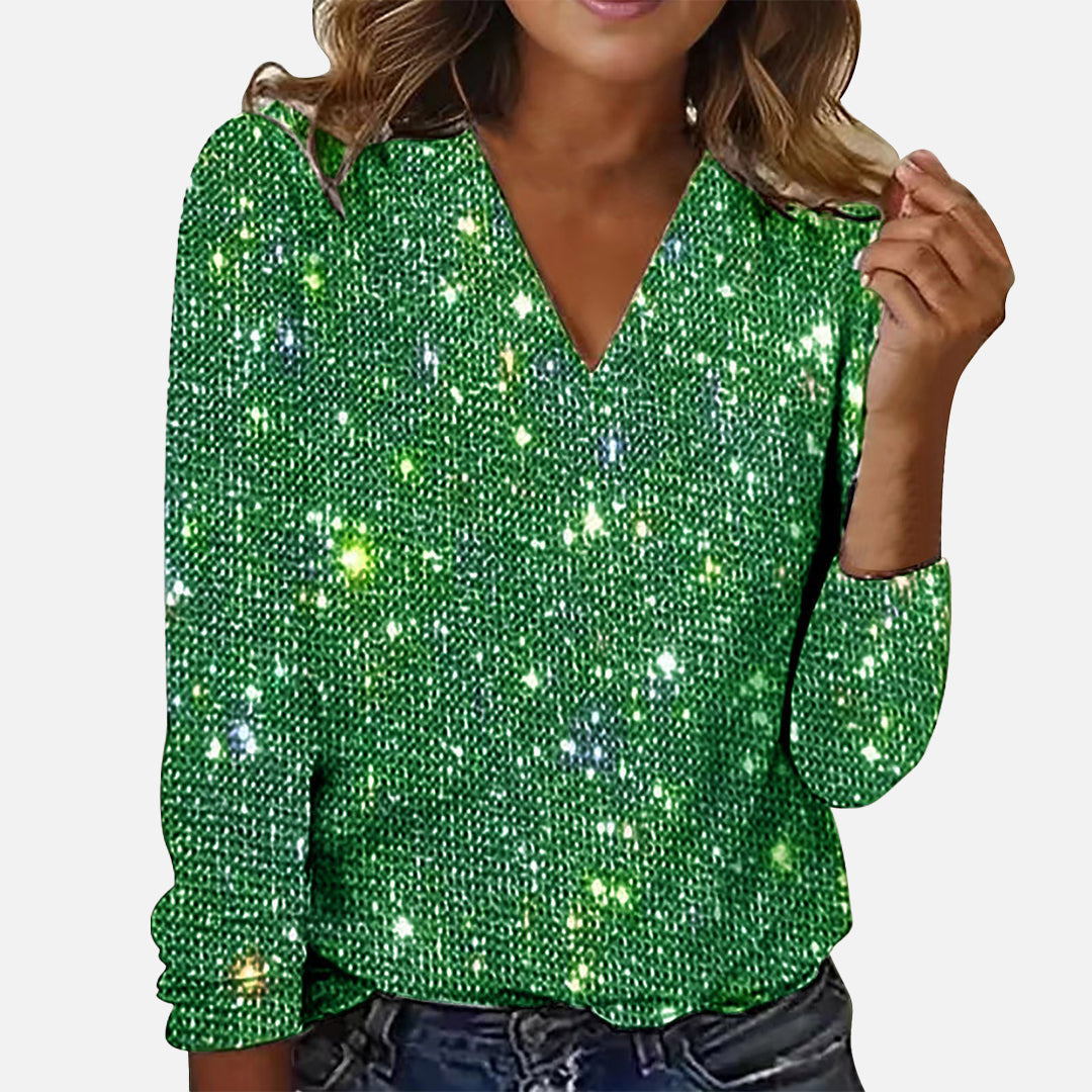Jade - Blusa con Scollo a V e Dettagli Diamante