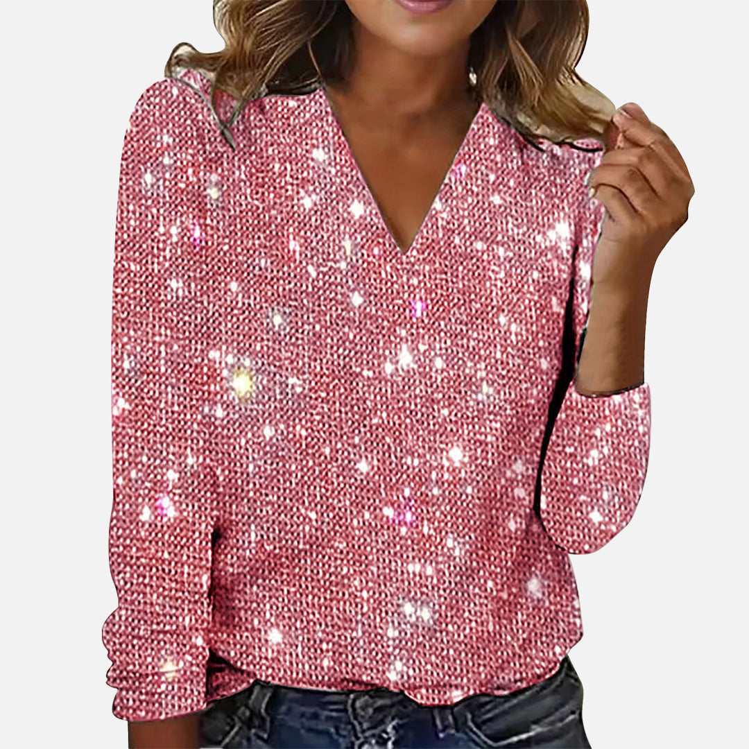 Jade - Blusa con Scollo a V e Dettagli Diamante