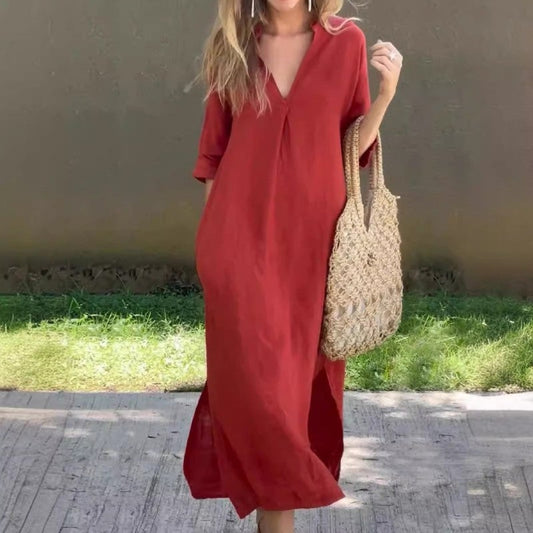 Livia - Abito In Lino Stile Casuale Con Scollo a V